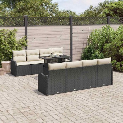 Conjunto de sofá de jardín con cojín 7 pcs Negro Poliratán