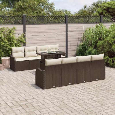 Conjunto de sofá de jardín con cojín 7 pcs Marrón Poliratán