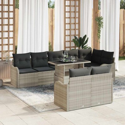 Conjunto de sofá de jardín con cojín 9 pcs Gris claro Poliratán