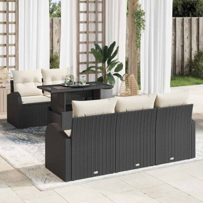 Conjunto de sofá de jardín con cojín 6 pcs Negro Poliratán