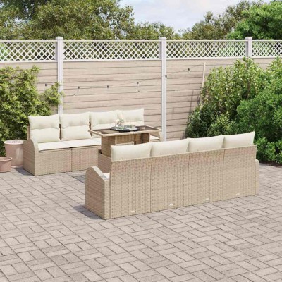 Conjunto de sofá de jardín con cojín 7 pcs Beige Poliratán