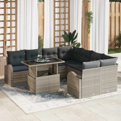 Conjunto de sofá de jardín con cojín 9 pcs Gris claro Poliratán