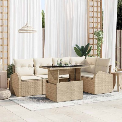 Conjunto de sofá de jardín 6 pcs beige y crema 100 x 55 x 73 cm