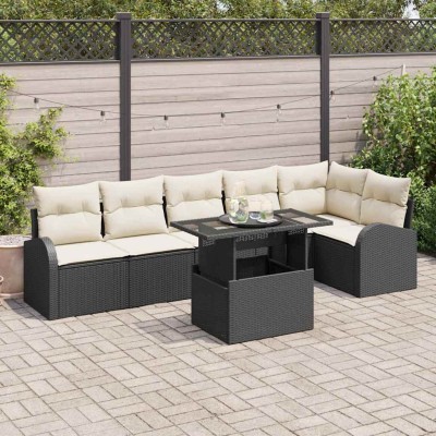 Conjunto de sofá de jardín 7 pcs Negro y crema 100 x 55 x 73 cm