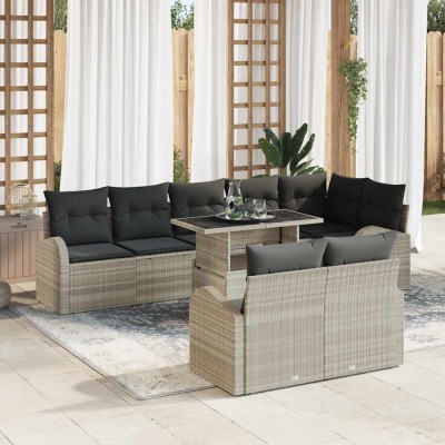 Conjunto de sofá de jardín 9 pcs Gris claro 100 x 55 x 73 cm