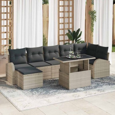 Conjunto de sofá de jardín con cojín 8 pcs Gris claro