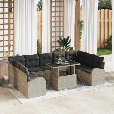 Conjunto de sofá de jardín 10 pcs Gris claro 100 x 55 x 73 cm
