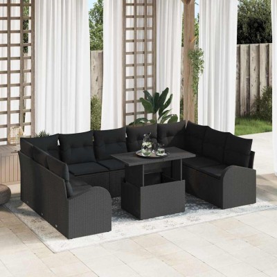 Conjunto de sofá de jardín 10 pcs Negro 100 x 55 x 73 cm
