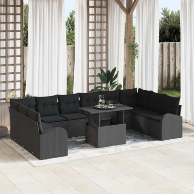 Conjunto de sofá de jardín 11 pcs Negro 100 x 55 x 73 cm