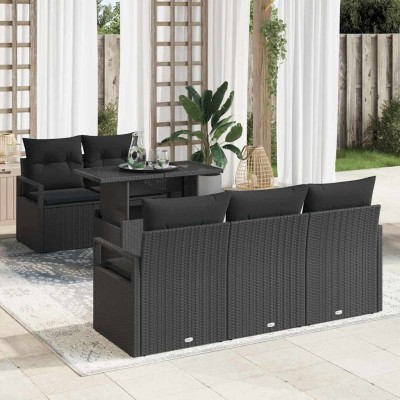 Conjunto de sofá de jardín Manual 6 pcs Negro 100 x 55 x 73 cm