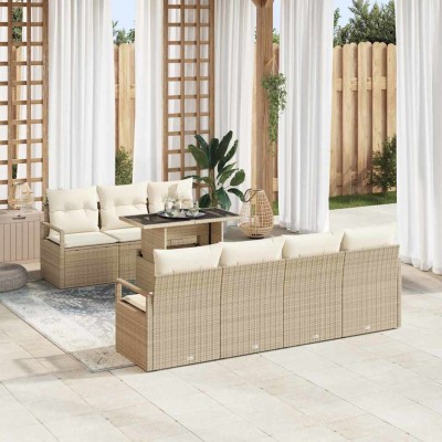 Conjunto de sofá de jardín 8 pcs beige y crema 100 x 55 x 73 cm