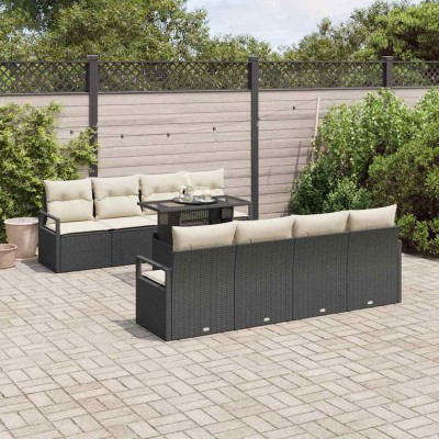 Conjunto de sofá de jardín 7 pcs Negro y crema 100 x 55 x 73 cm
