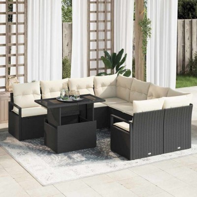 Conjunto de sofá de jardín 9 pcs Negro y crema 100 x 55 x 73 cm