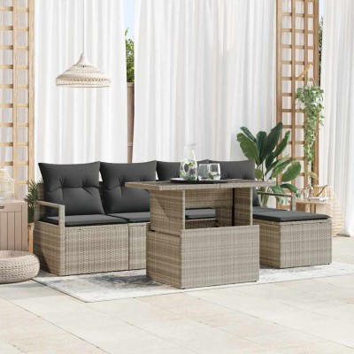 Conjunto de sofá de jardín con cojín 6 pcs Gris claro