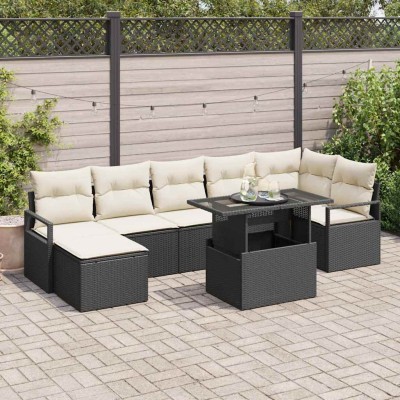Conjunto de sofá de jardín con cojín 8 pcs Negro y crema