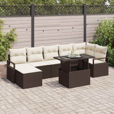 Conjunto de sofá de jardín con cojín 8 pcs Marrón y crema