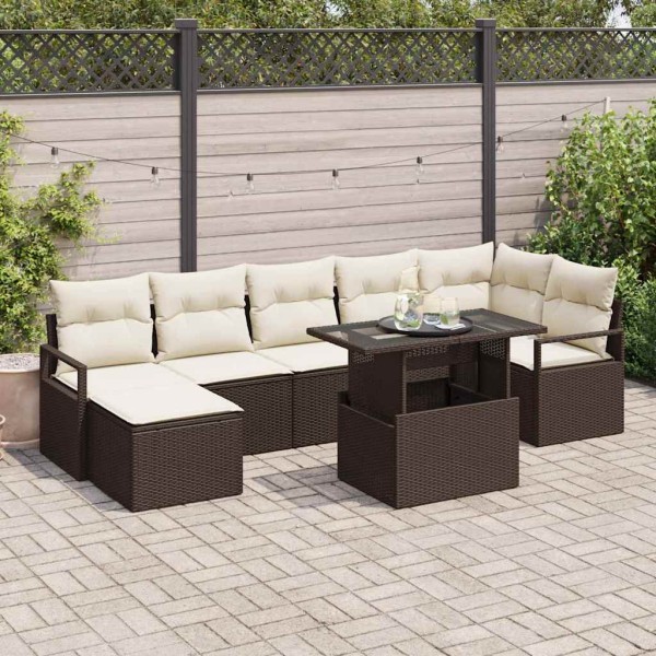 Conjunto de sofá de jardín con cojín 8 pcs Marrón y crema