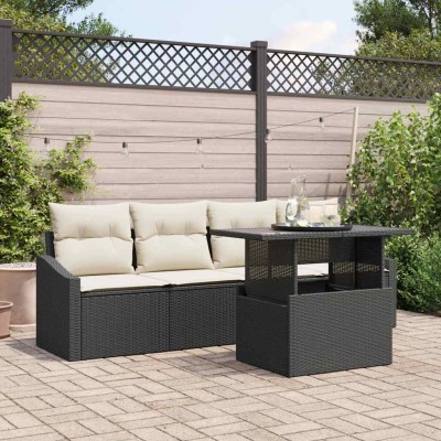 Conjunto de sofá de jardín 5 pcs Negro y crema 100 x 55 x 73 cm