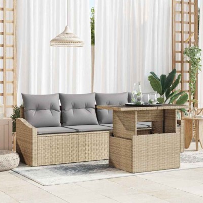 Conjunto de sofá de jardín con cojín 5 pcs beige y gris claro