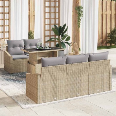 Conjunto de sofá de jardín con cojín 6 pcs beige y gris claro