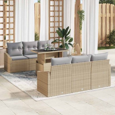Conjunto de sofá de jardín con cojín 7 pcs beige y gris claro