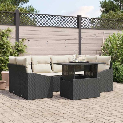 Conjunto de sofá de jardín 7 pcs Negro y crema 100 x 55 x 73 cm