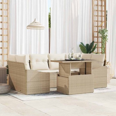 Conjunto de sofá de jardín 7 pcs beige y crema 100 x 55 x 73 cm