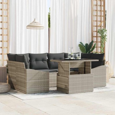 Conjunto de sofá de jardín 7 pcs Gris claro 100 x 55 x 73 cm
