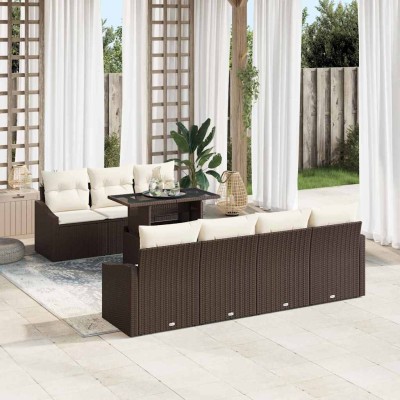 Conjunto de sofá de jardín con cojín 8 pcs Marrón y crema