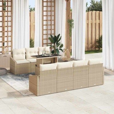 Conjunto de sofá de jardín 8 pcs beige y crema 100 x 55 x 73 cm