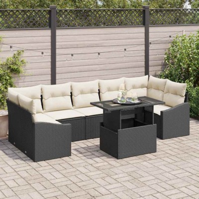 Conjunto de sofá de jardín 8 pcs Negro y crema 100 x 55 x 73 cm