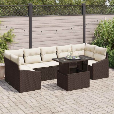 Conjunto de sofá de jardín con cojín 8 pcs Marrón y crema