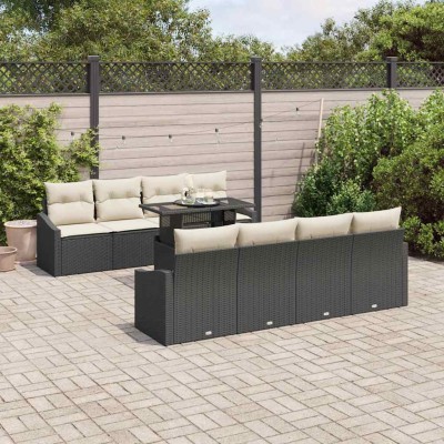 Conjunto de sofá de jardín 7 pcs Negro y crema 100 x 55 x 73 cm
