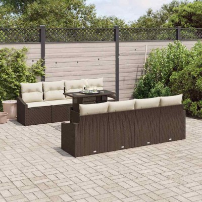 Conjunto de sofá de jardín con cojín 7 pcs Marrón y crema