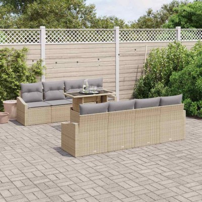 Conjunto de sofá de jardín con cojín 7 pcs beige y gris claro
