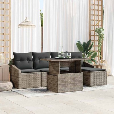 Conjunto de sofá de jardín con cojín 6 pcs Gris