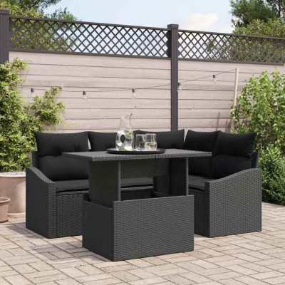 Conjunto de sofá de jardín 5 pcs Negro 100 x 55 x 73 cm