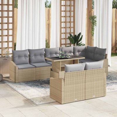 Conjunto de sofá de jardín con cojín 9 pcs beige y gris claro