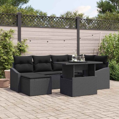 Conjunto de sofá de jardín con cojín 7 pcs Negro