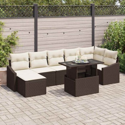 Conjunto de sofá de jardín con cojín 8 pcs Marrón y crema