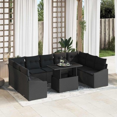 Conjunto de sofá de jardín 10 pcs Negro 100 x 55 x 73 cm