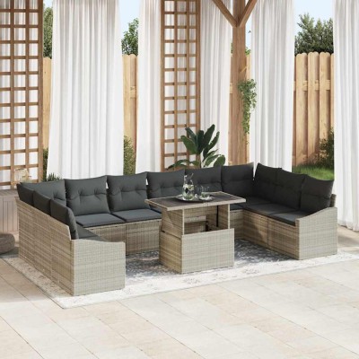 Conjunto de sofá de jardín 11 pcs Gris claro 100 x 55 x 73 cm
