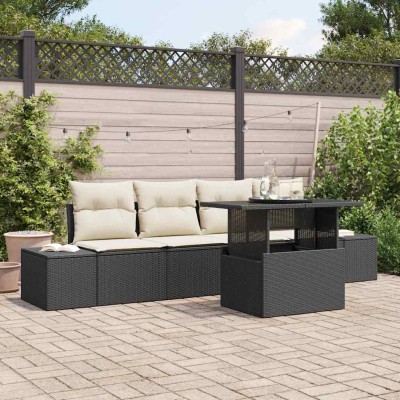 Conjunto de sofá de jardín 5 pcs Negro y crema 100 x 55 x 73 cm