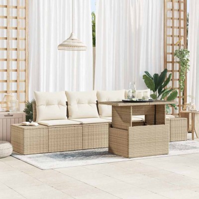 Conjunto de sofá de jardín 5 pcs beige y crema 100 x 55 x 73 cm