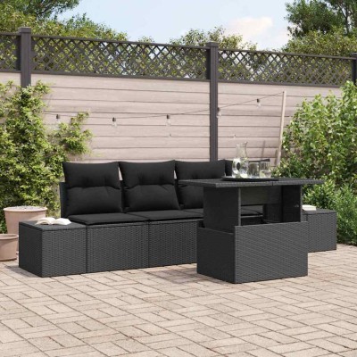 Conjunto de sofá de jardín Manual 5 pcs Negro 100 x 55 x 73 cm
