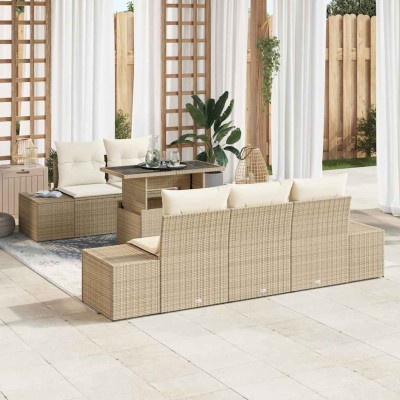 Conjunto de sofá de jardín 6 pcs beige y crema 100 x 55 x 73 cm