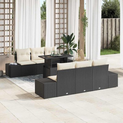 Conjunto de sofá de jardín 7 pcs Negro y crema 100 x 55 x 73 cm