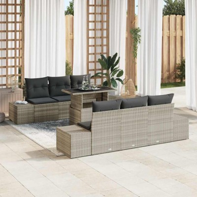 Conjunto de sofá de jardín 7 pcs Gris claro 100 x 55 x 73 cm