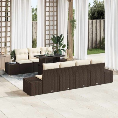 Conjunto de sofá de jardín con cojín 8 pcs Marrón y crema
