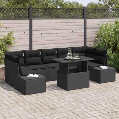 Conjunto de sofá de jardín Manual 8 pcs Negro 100 x 55 x 73 cm
